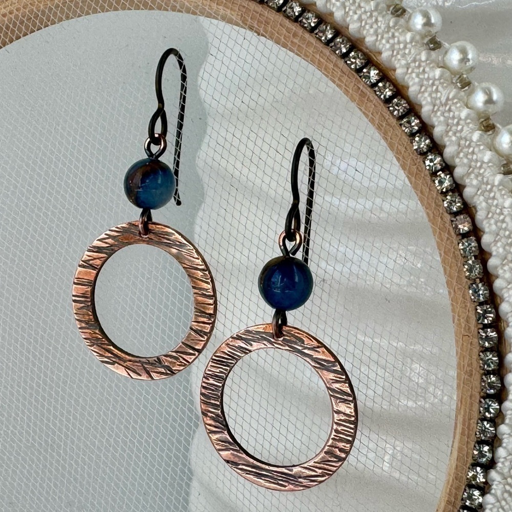 Artisan Sapphire Jasper and Copper Wire Wrap Earrings